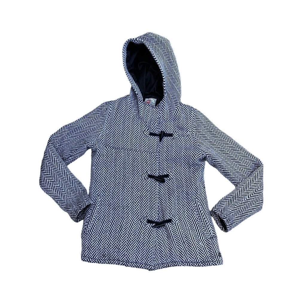 VOLCOM Heavy Winter Coat Jacket Women's MEDIUM Black White Hoodie Warm​​​​​​